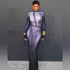 Tie Dye Print Long Sleeve Bodycon Maxi Dress